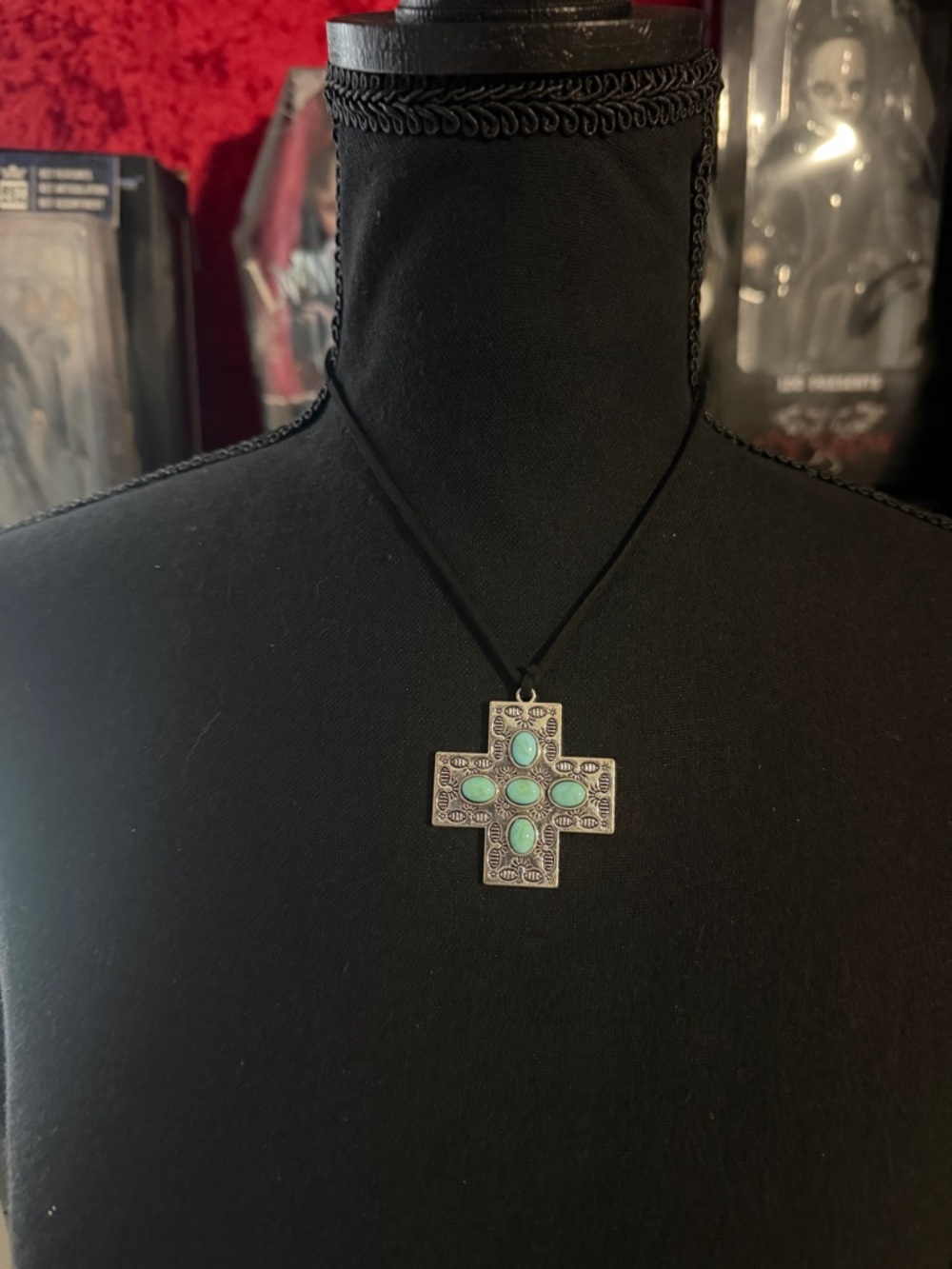 Stinky jewelz Silver and Blue Cross Pendant Necklace - Picture 2 of 3